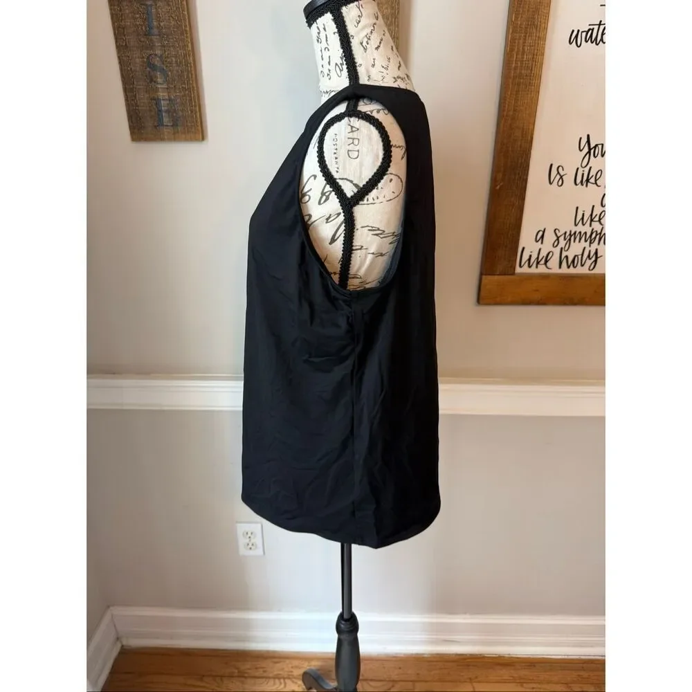 Lands' End Women's Sleeveless Lined High Neck Tankini Swim Top Black Size 18